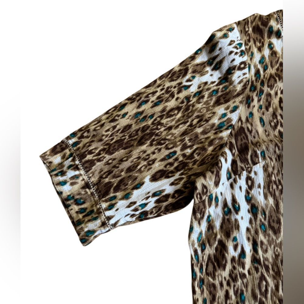 Liz & Me Women's Animal Print Neutral Turquiose 100% Cotton Blouse Top Size 2X - Picture 4 of 5